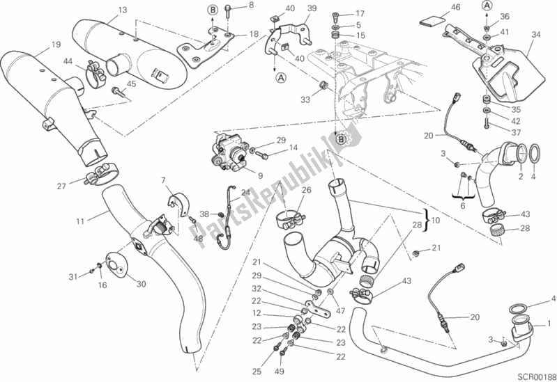 Toutes les pièces pour le Système D'échappement du Ducati Hypermotard 1100 EVO SP USA 2012